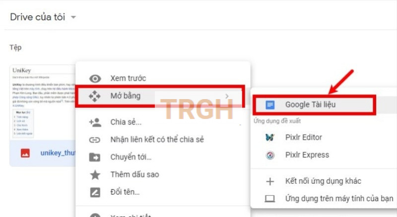 Chọn Mở bằng > Google tài liệu